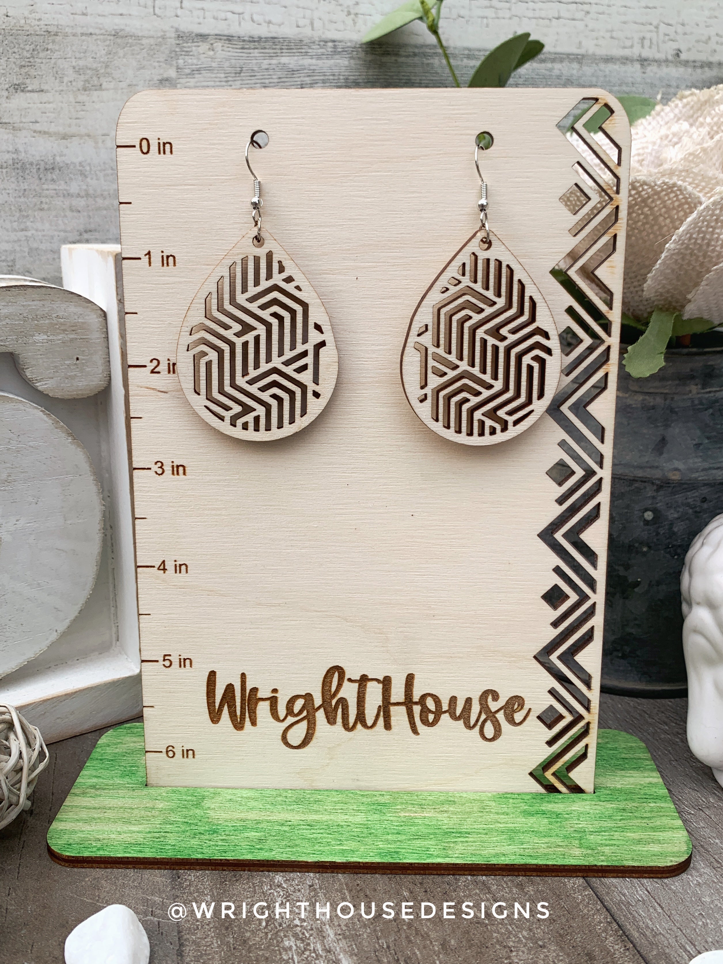 Geometric Teardrop Earrings - Style 1 - Select A Stain - Rustic Birch Wooden Handmade Jewelry