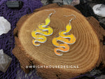 Load image into Gallery viewer, Celestial Snakes - Witchy Halloween Earrings - Engraved Iridescent  Acrylic Handmade Jewelry

