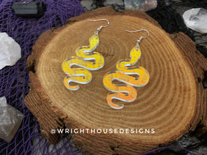 Celestial Snakes - Witchy Halloween Earrings - Engraved Iridescent  Acrylic Handmade Jewelry