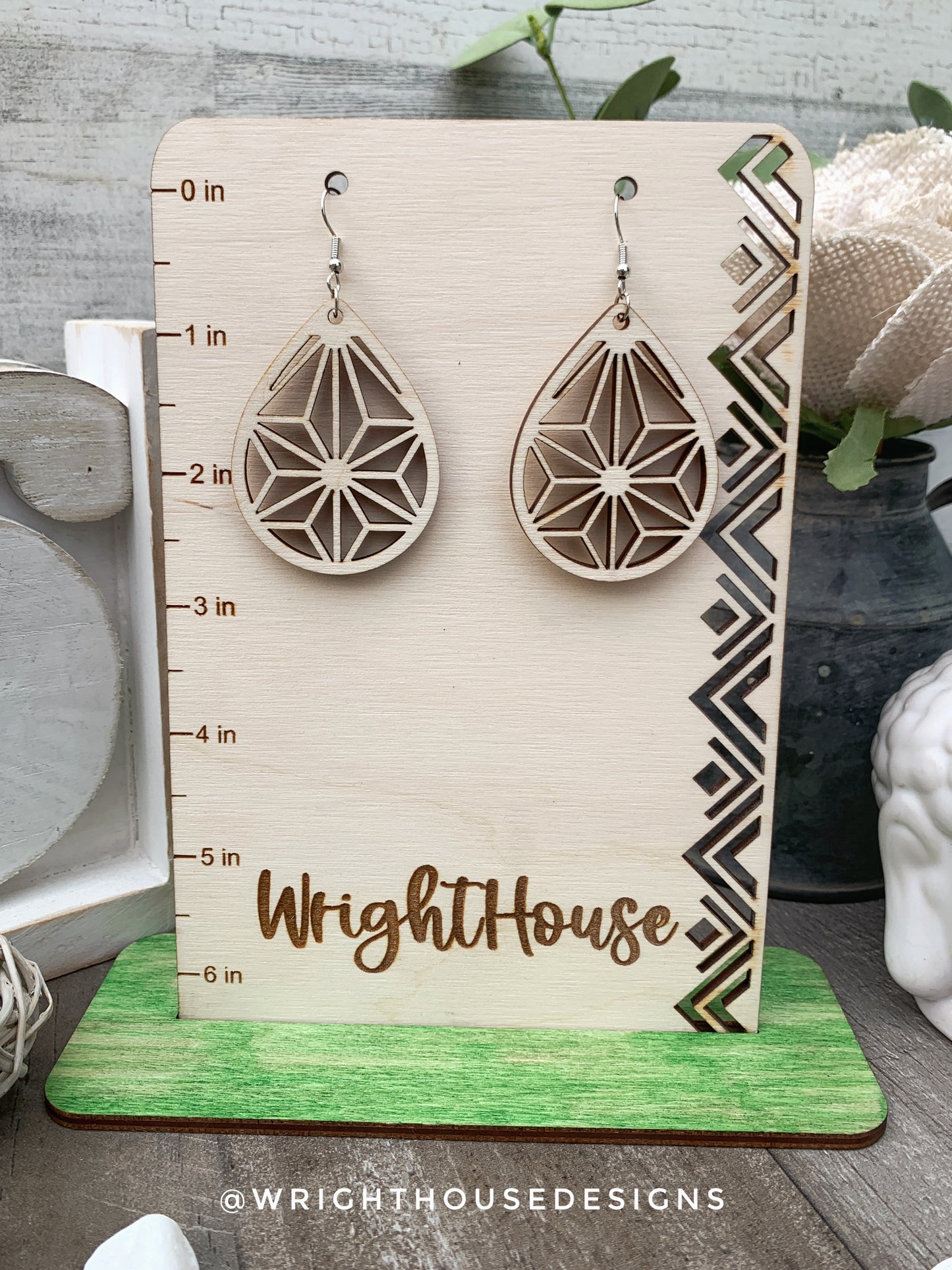 Geometric Teardrop Earrings - Style 2 - Select A Stain - Rustic Birch Wooden Handmade Jewelry