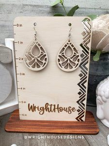 Geometric Teardrop Earrings - Style 9 - Select A Stain - Rustic Birch Wooden Handmade Jewelry