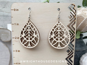 Geometric Teardrop Earrings - Style 6 - Select A Stain - Rustic Birch Wooden Handmade Jewelry