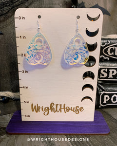 Oiji Board Planchette - Witchy Earrings - Engraved Iridescent Acrylic Handmade Jewelry