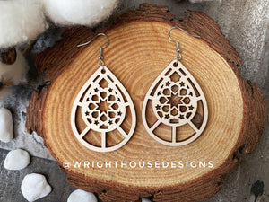 Geometric Teardrop Earrings - Style 4 - Select A Stain - Rustic Birch Wooden Handmade Jewelry
