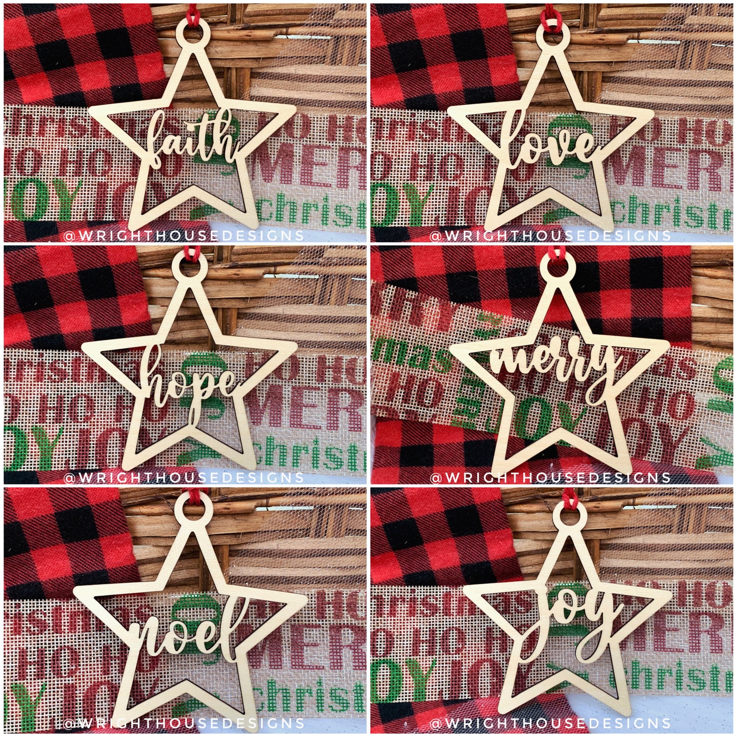 Wooden Star Christmas Tree Ornaments Set