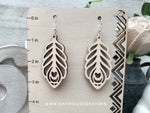 Load image into Gallery viewer, Peacock Feather Dangle Earrings - Style 5 - Rustic Birch Wooden Handmade Jewelry
