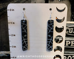 Load image into Gallery viewer, Spiderweb - Halloween Drop Earrings - Engraved Glitter Black Acrylic - Handmade Jewelry
