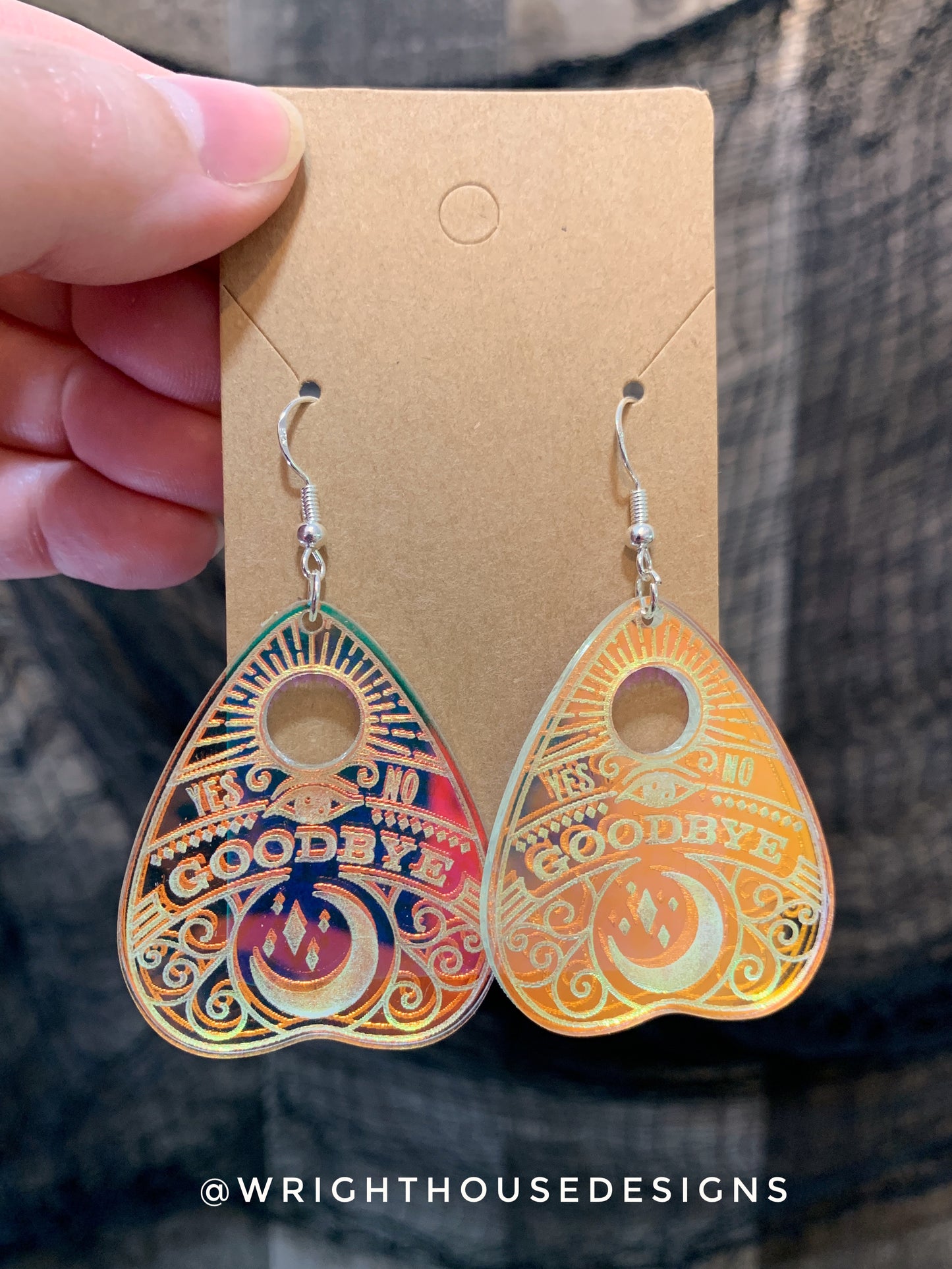 Oiji Board Planchette - Witchy Earrings - Engraved Iridescent Acrylic Handmade Jewelry