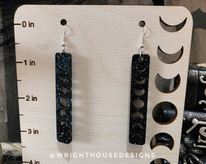 Cut Out Moon Phase - Celestial Earrings - Black Glitter Acrylic Handmade Jewelry