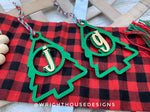 Load image into Gallery viewer, Personalized Pine Tree - Monogram Name Initial - Wooden Christmas Tree Ornament - Gift Bag Tag - Handmade - Winter Decor - Holiday Gift
