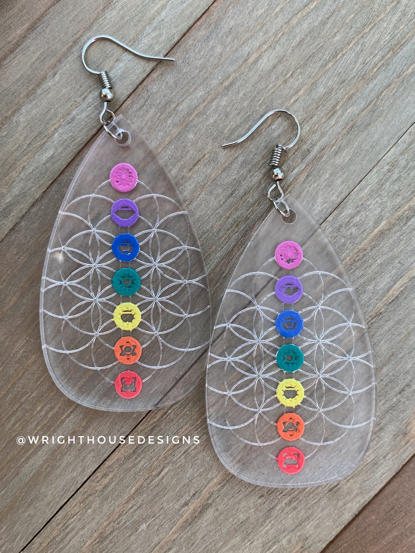 Chakra Flower of Life - Acrylic Pendant Earrings