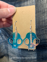 Load image into Gallery viewer, Gothic Style Cat Skulls - Witchy Halloween Earrings - Iridescent Acrylic Handmade Jewelry
