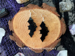 Load image into Gallery viewer, Witchy Gloss Black Bats - Cut Halloween Earrings - Gloss Black Acrylic Handmade Jewelry

