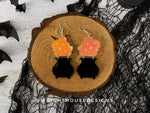 Load image into Gallery viewer, Bubbling Cauldron Two - Witchy Halloween Earrings - Engraved Iridescent Acrylic Handmade Jewelry
