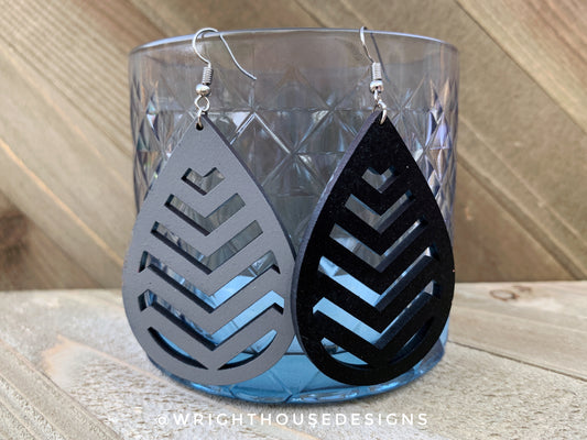 Chevron Duo Color - Geometric Pattern - Painted Wooden Earrings