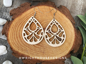 Geometric Teardrop Earrings - Style 9 - Select A Stain - Rustic Birch Wooden Handmade Jewelry
