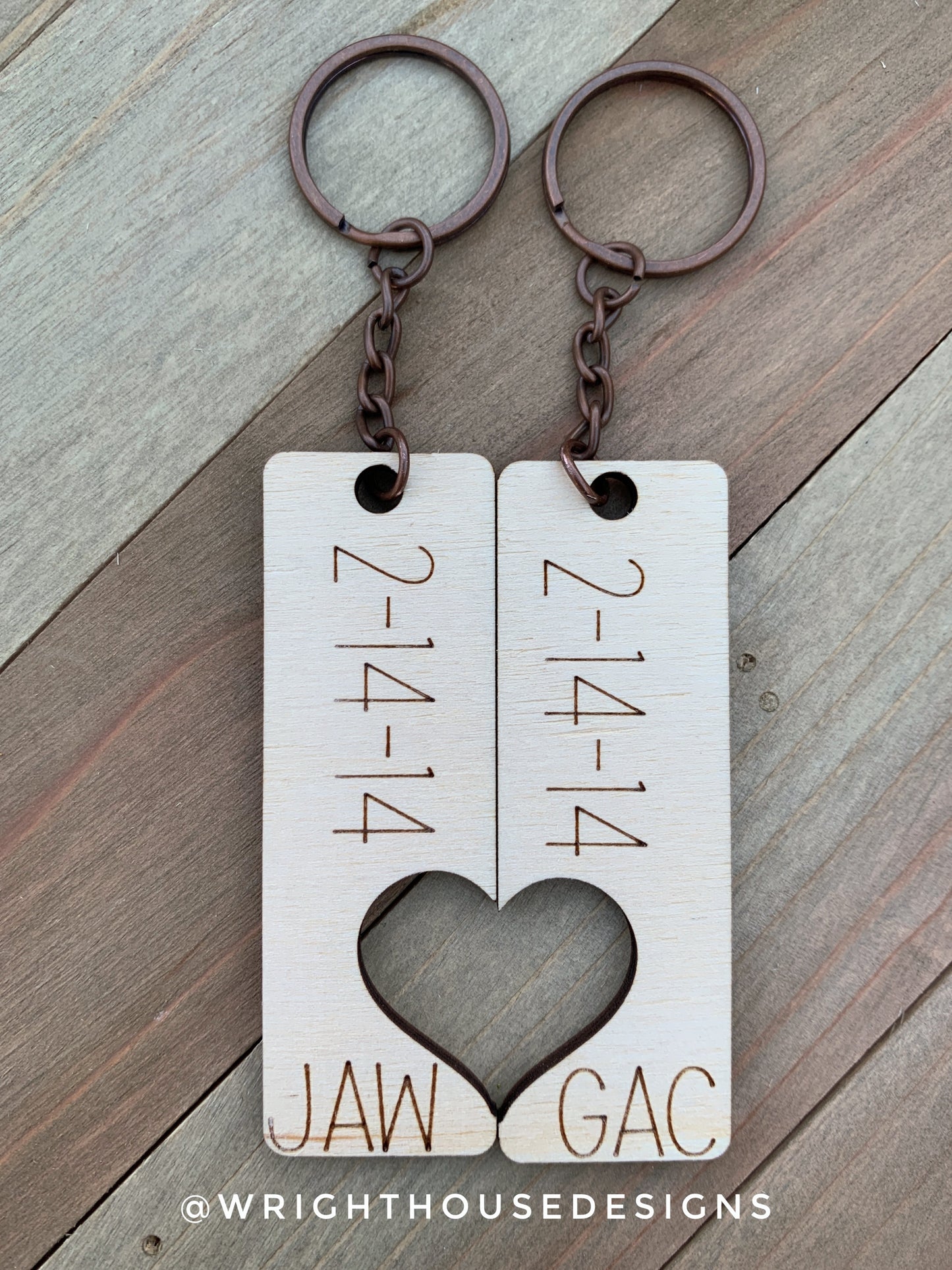 Anniversary His and Hers Initial Interlocking Wooden Personalized Keychain