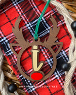 Load image into Gallery viewer, Personalized Reindeer - Monogram Name Initial - Wooden Christmas Tree Ornament - Gift Bag Tag - Handmade - Winter Decor - Holiday Gift
