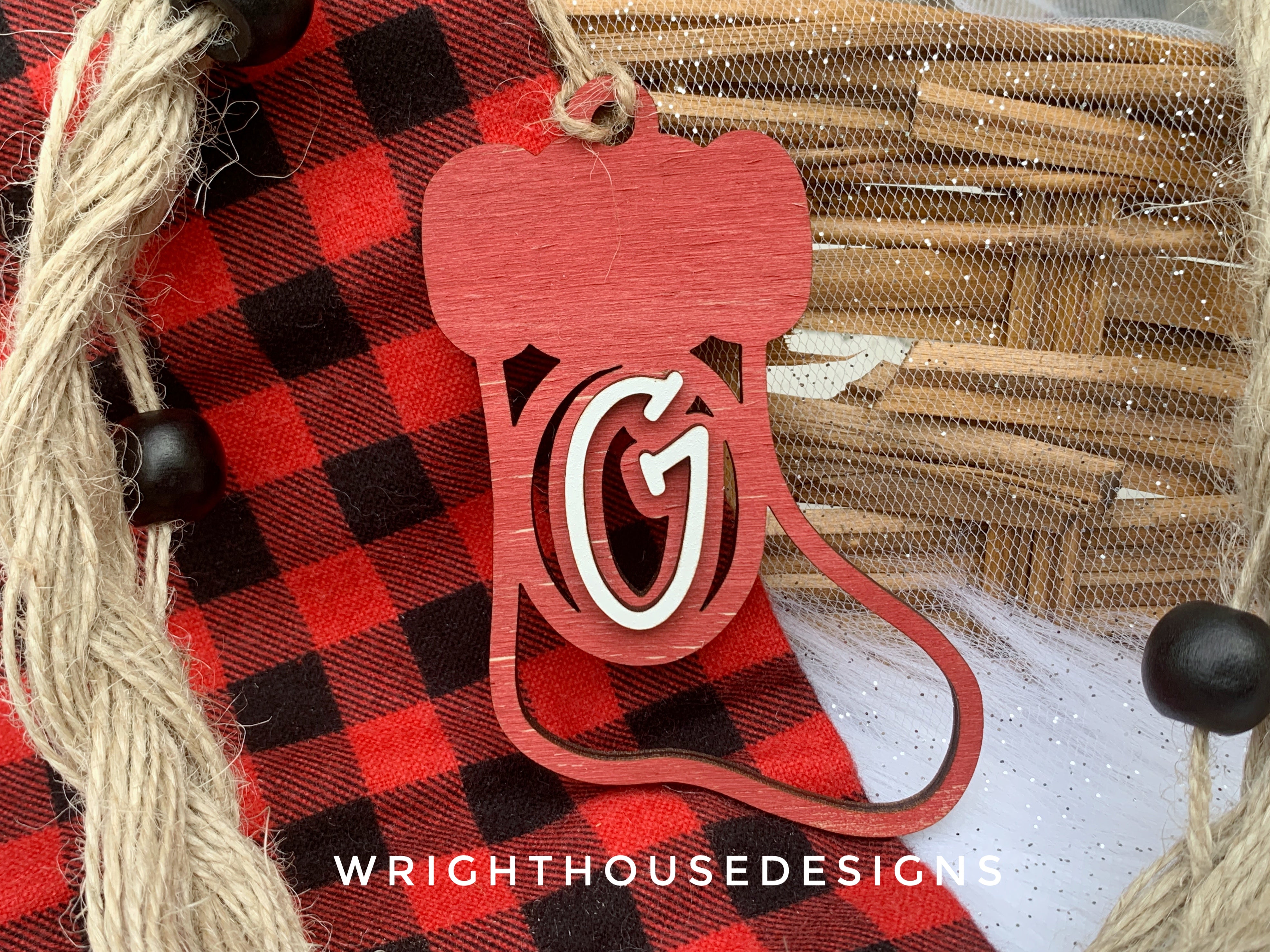 Personalized Stocking - Monogram Name Initial - Wooden Christmas Tree Ornament - Gift Bag Tag - Handmade - Winter Decor - Holiday Gift