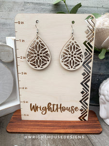 Geometric Teardrop Earrings - Style 10 - Select A Stain - Rustic Birch Wooden Handmade Jewelry