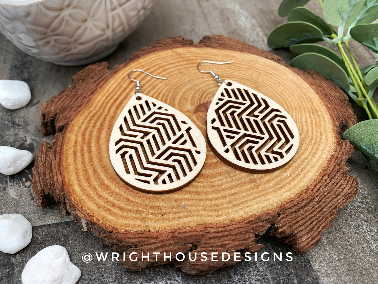 Geometric Teardrop Earrings - Style 1 - Select A Stain - Rustic Birch Wooden Handmade Jewelry