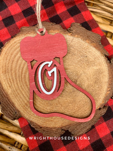 Personalized Stocking - Monogram Name Initial - Wooden Christmas Tree Ornament - Gift Bag Tag - Handmade - Winter Decor - Holiday Gift