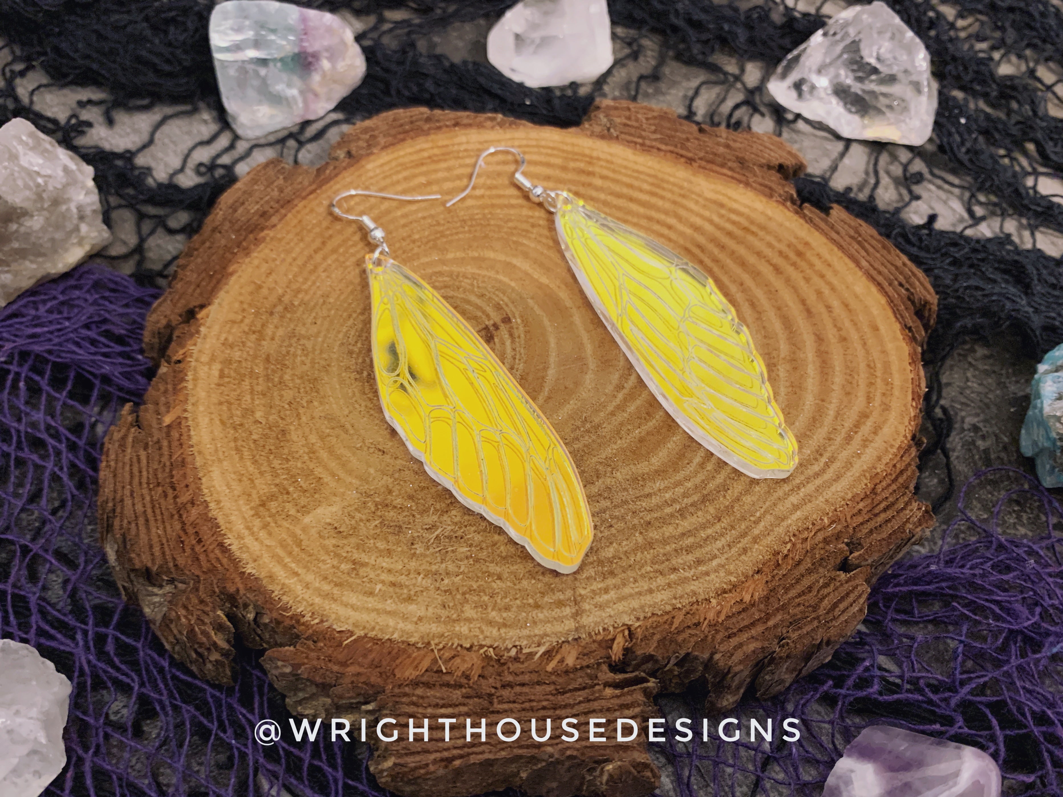 Dragonfly Wings - Witchy Earrings - Engraved Iridescent  Acrylic Handmade Jewelry