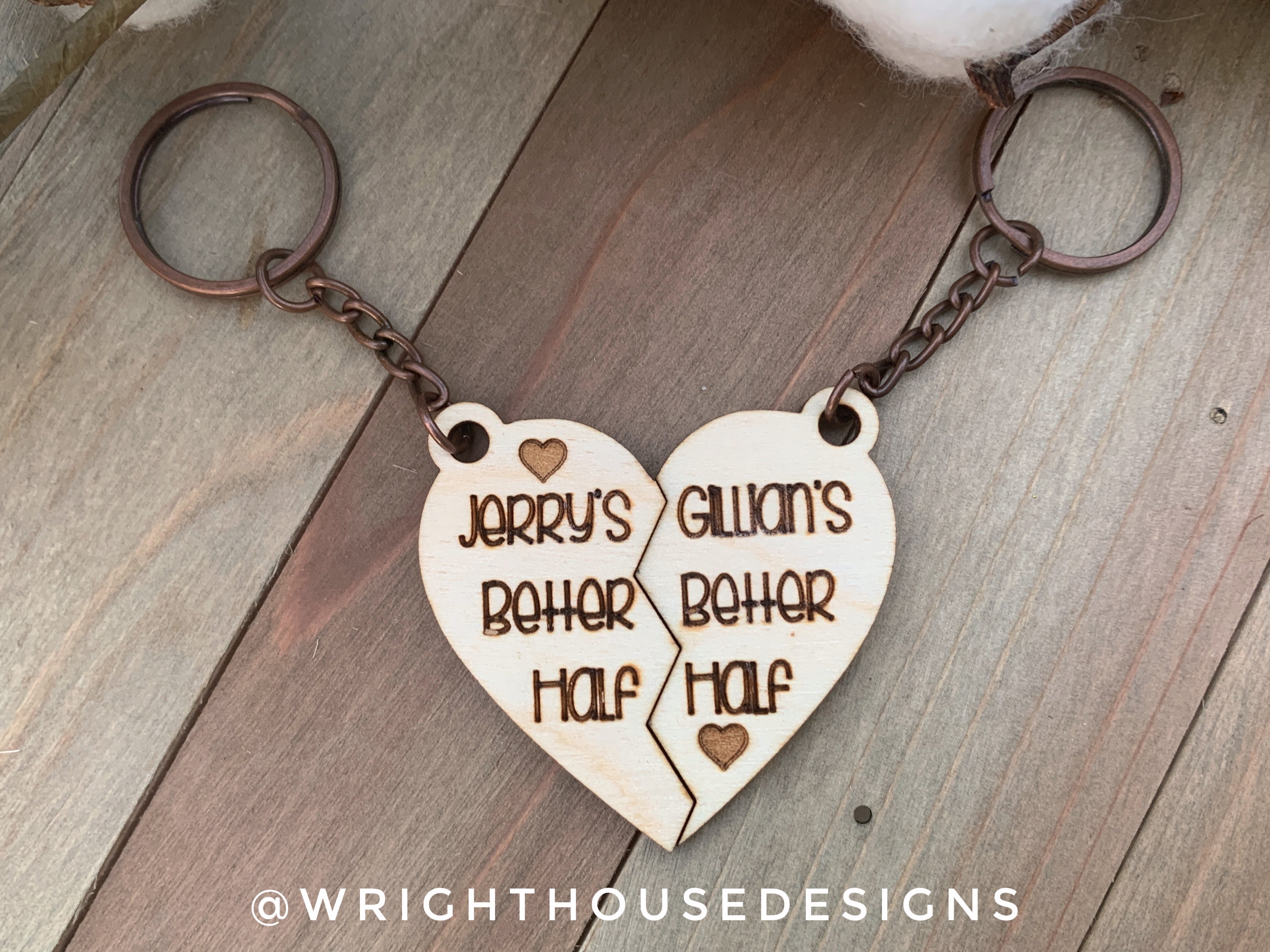 My Better Half - Valentine's Interlocking Heart Wooden Keychain
