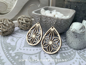 Geometric Teardrop Earrings - Style 2 - Select A Stain - Rustic Birch Wooden Handmade Jewelry