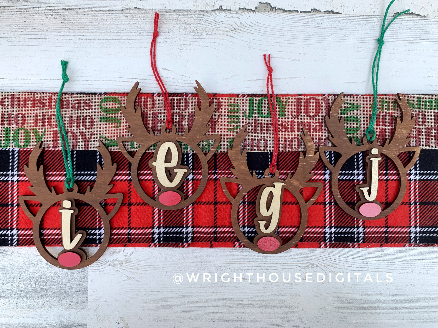 Personalized Reindeer - Monogram Name Initial - Wooden Christmas Tree Ornament - Gift Bag Tag - Handmade - Winter Decor - Holiday Gift