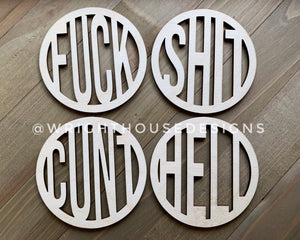 NSFW Four Letter Curse Word - Wooden Coaster Set